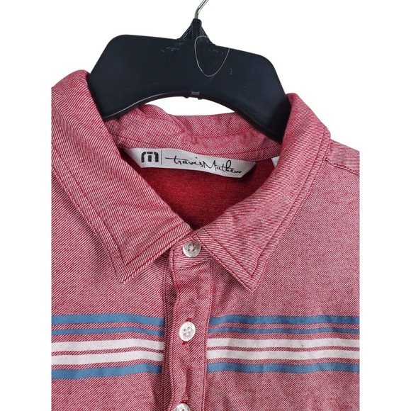 Travis Mathew Golf Polo Shirt Mens L Heathered Red Rose Stretch Embroidered Logo - Picture 8 of 12